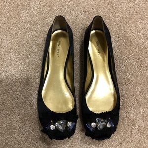 Black flats with studs open toe Nine West size 8.5
